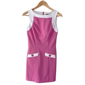 Chic Retro Mod Pink & White Colorblock Sleeveless Shift Mini Dress, size XS
